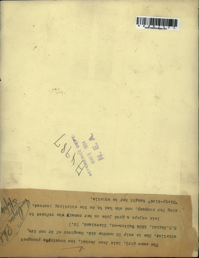 1924 Press Photo Lois Jane Jeckel is country's youngest whistler taught by her