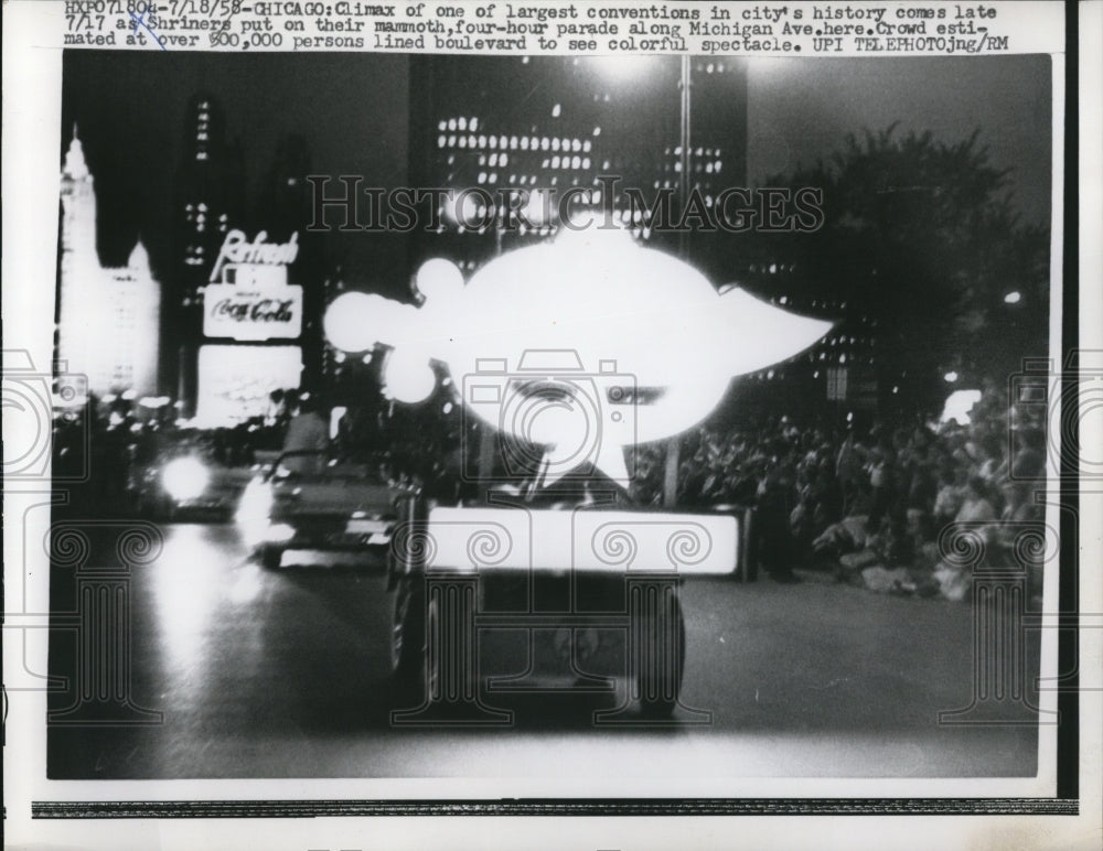 1958 Press Photo Shriners in their Four Hour Parade in Chicago
