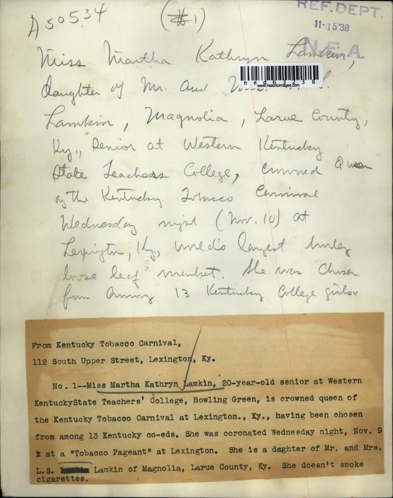 1938 Press Photo Miss Martha Kathryn Lamkin Crowned Queen Of Carnival