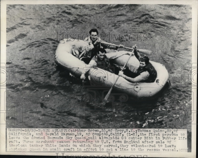 Load image into Gallery viewer, 1948 Press Photo Bermuda Sky Queen Crash Survivors in Rubber Life Raft, Atlantic
