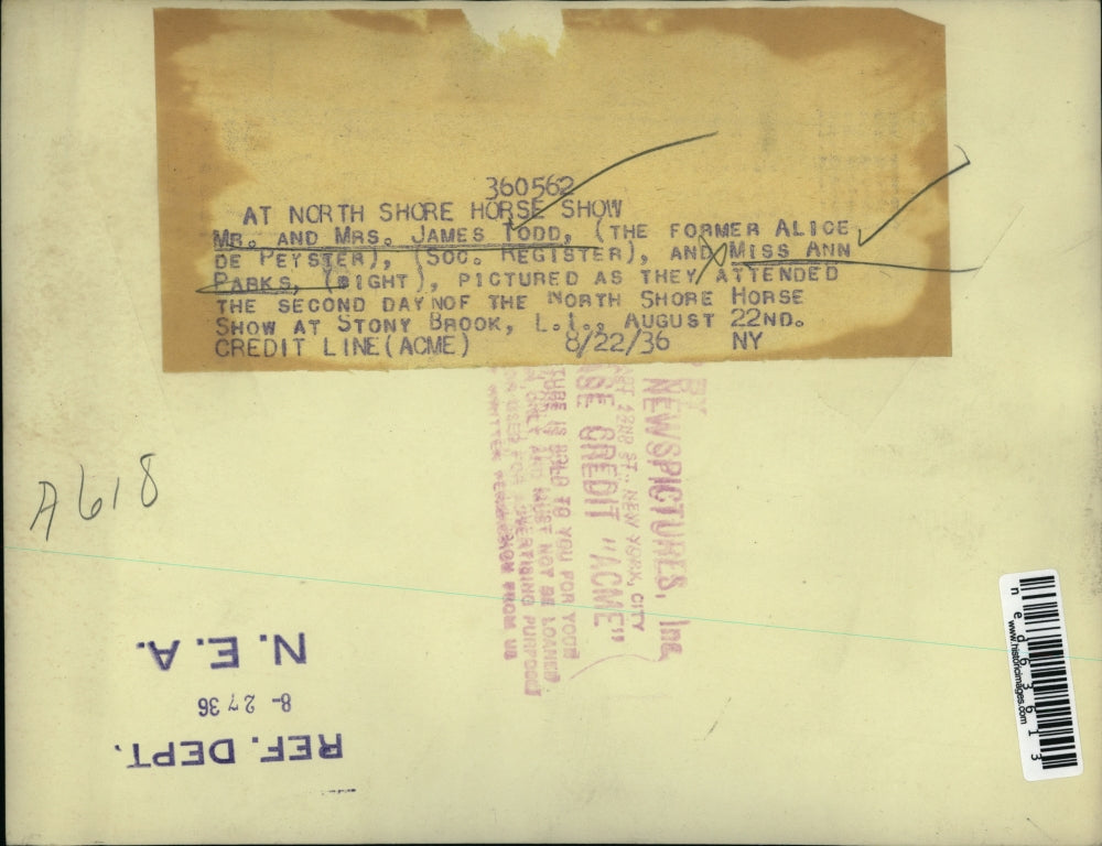 1936 Press Photo Mr. & Mrs. James Todd with Miss Ann Parks at the North Shore