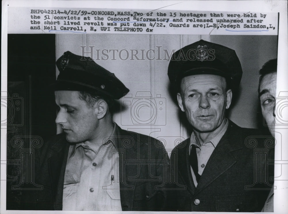 1959 Press Photo Joseph Saindon & Neil Carroll, unharmed hostages from revolt