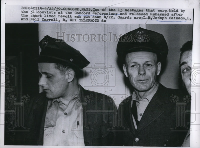 Load image into Gallery viewer, 1959 Press Photo Joseph Saindon &amp; Neil Carroll, unharmed hostages from revolt
