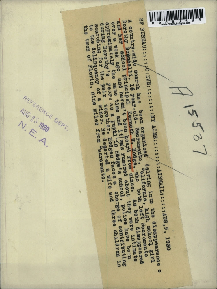 1930 Press Photo Dorothy Bonucelli & school principal Kenneth W. Hodge missing