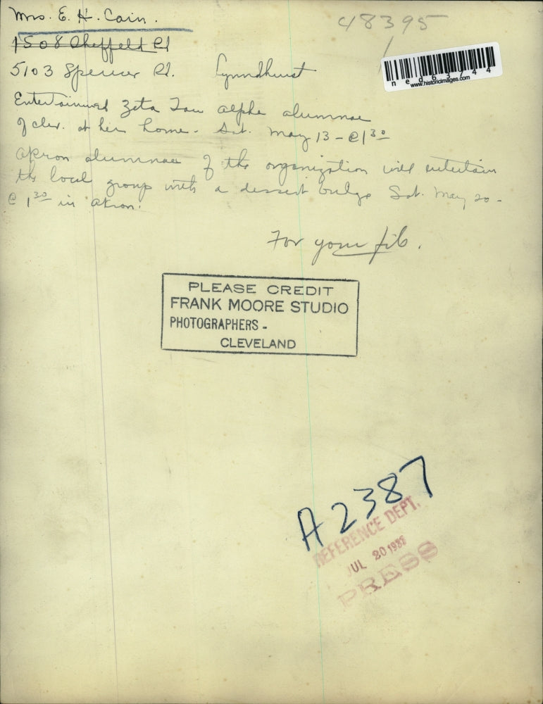 1933 Press Photo Mrs. E.H. Cain potrait