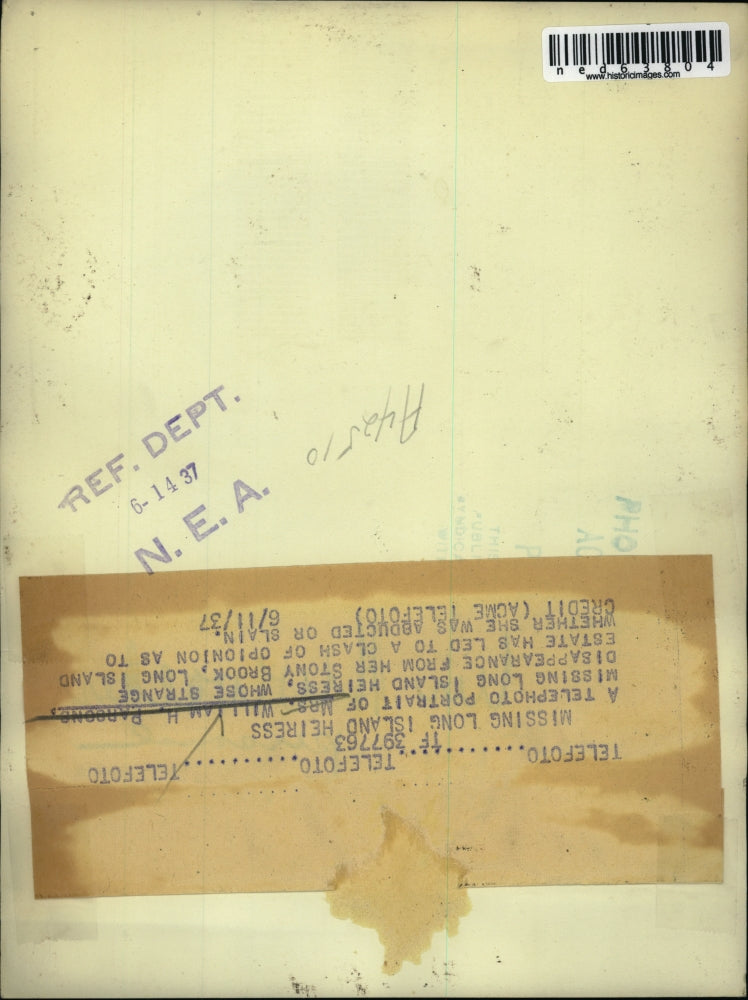 1937 Press Photo Mrs. William H. Parsons, Missing Long Island New York Heiress