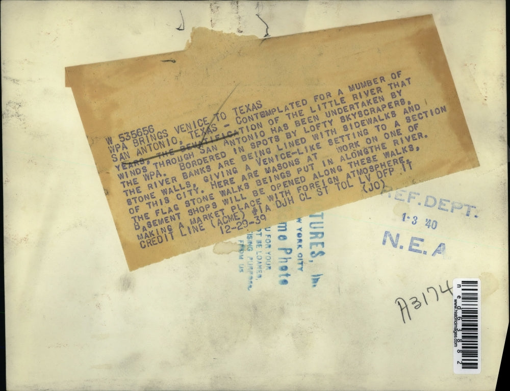 1939 Press Photo Beautification of Texas River giving like Venice Setting.