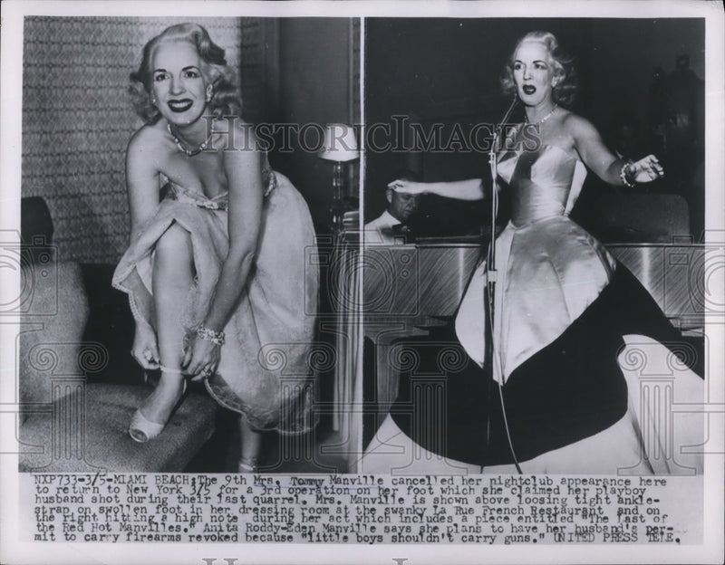 Load image into Gallery viewer, 1954 Press Photo Mrs. Tommy Manville cancelled night club appearance
