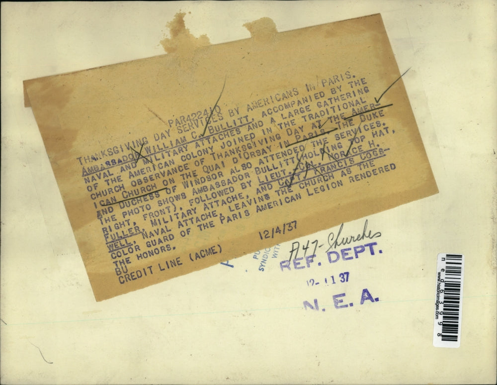 1937 Press Photo Ambassador William Bullitt with the naval and military attaches