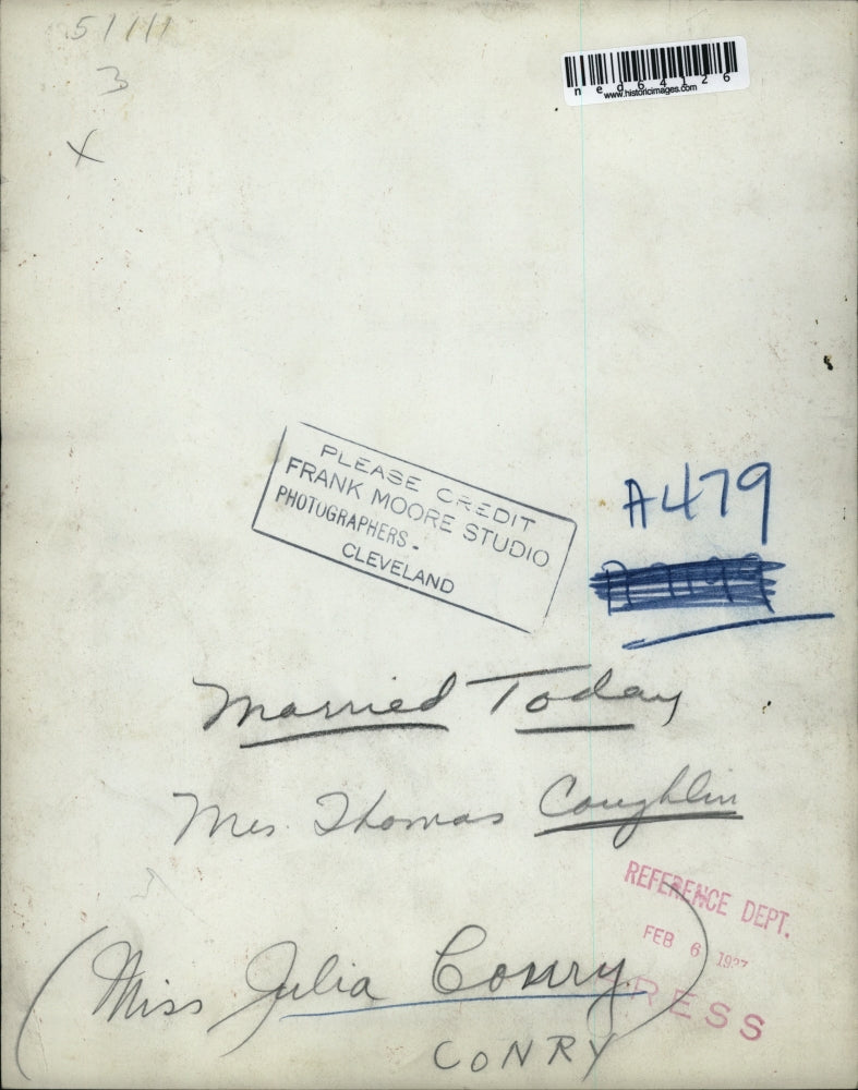 1927 Press Photo Julia Conry became Mrs Thomas Coughlin today