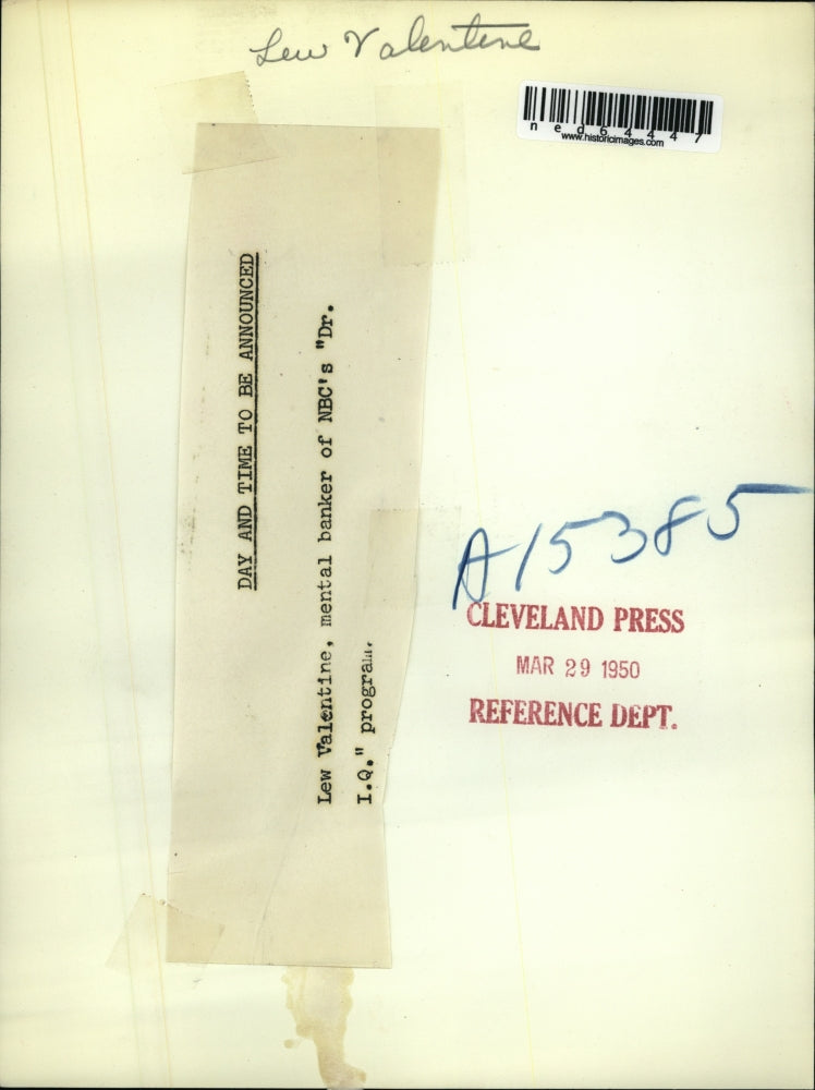 1950 Press Photo Lew Valentine NBC quizmaster on Dr IQ