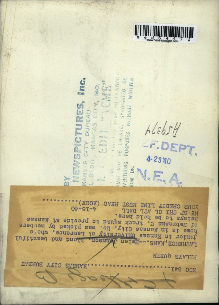 1940 Press Photo Helen Johnson of Kansas Univ. selected at Relays Queen