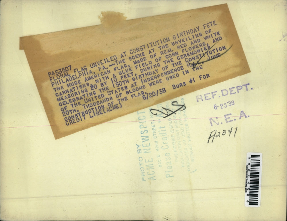 1938 Press Photo Philadelphia Pa US flag unveiled at 150th Constitution anniv