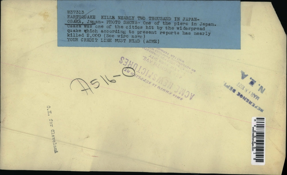 1927 Press Photo Osaka Japan piers hit by earthquake & tsunami