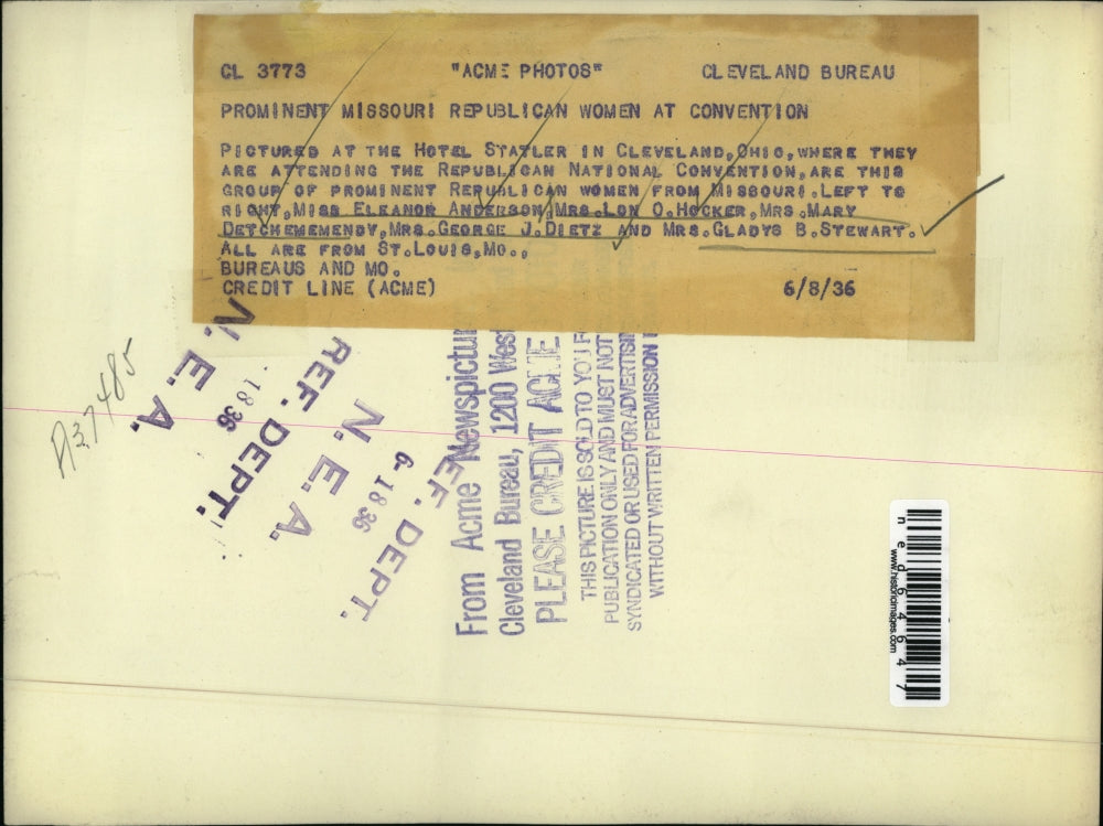 1936 Press Photo of Prominent Missouri Republican Women at convention.