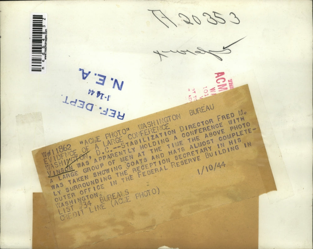 1944 Press Photo Washington DC Stabilization Direct Fred M Vinson was holding