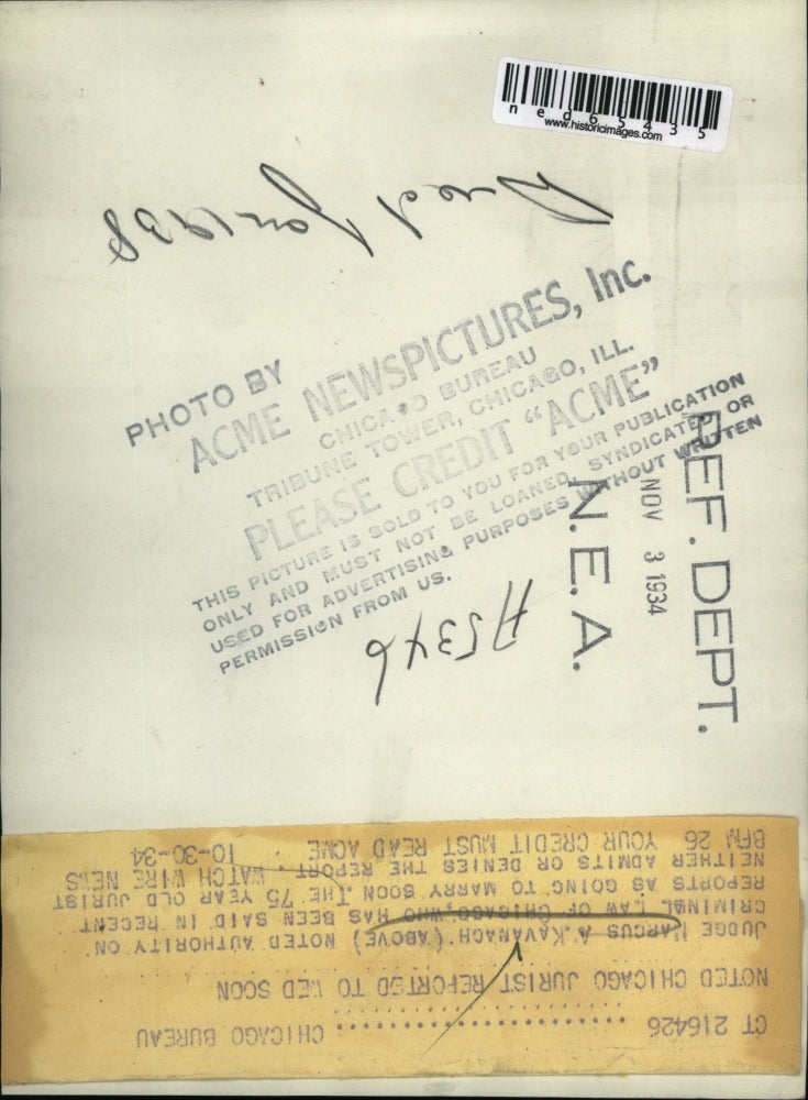 1934 Press Photo Judge Marcus A. Kavanach Reported to Wed Soon