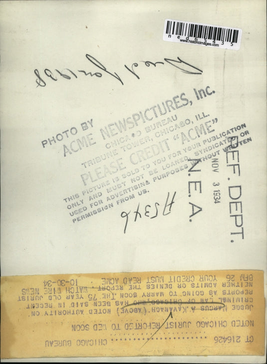 1934 Press Photo Judge Marcus A. Kavanach Reported to Wed Soon