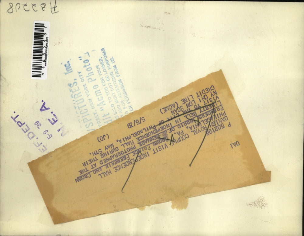 1939 Press Photo Crown Prince Frederik, Crown Princess Ingrid Liberty Bell