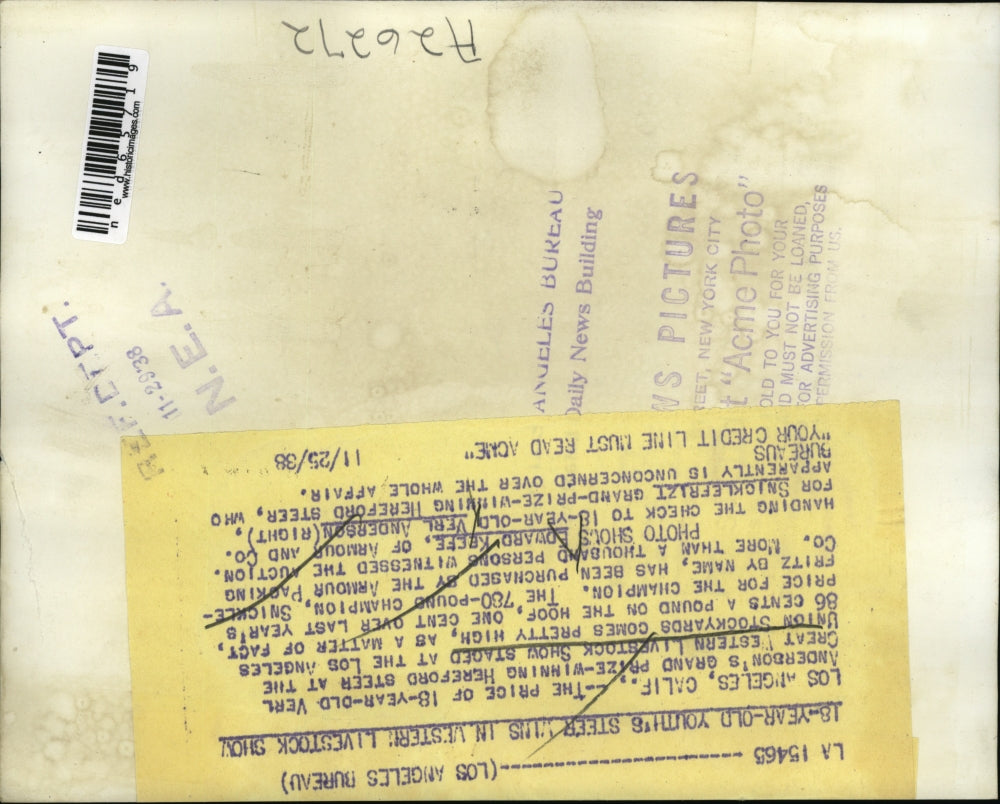 1938 Press Photo Edward Keefe, Verl Anderson at the Great Western Livestock Show