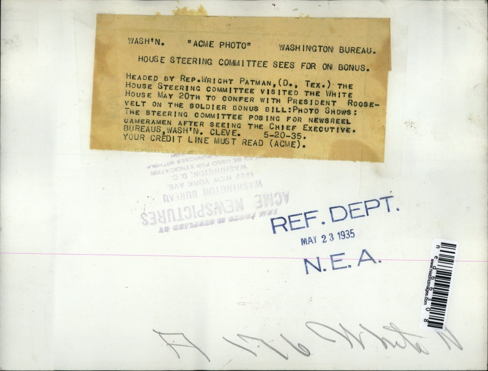 1935 Press Photo Rep Wright Patman of Tex & House Steering comm at White House