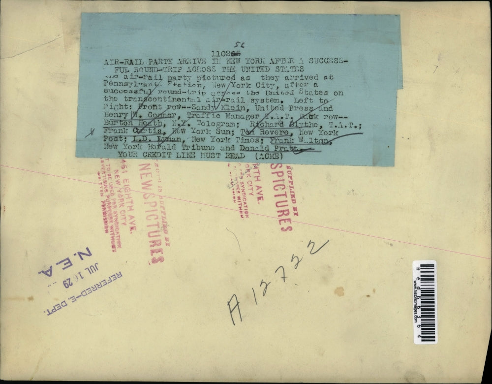 1929 Press Photo Air Rail trip round US S Klein, H Conner,B Heath