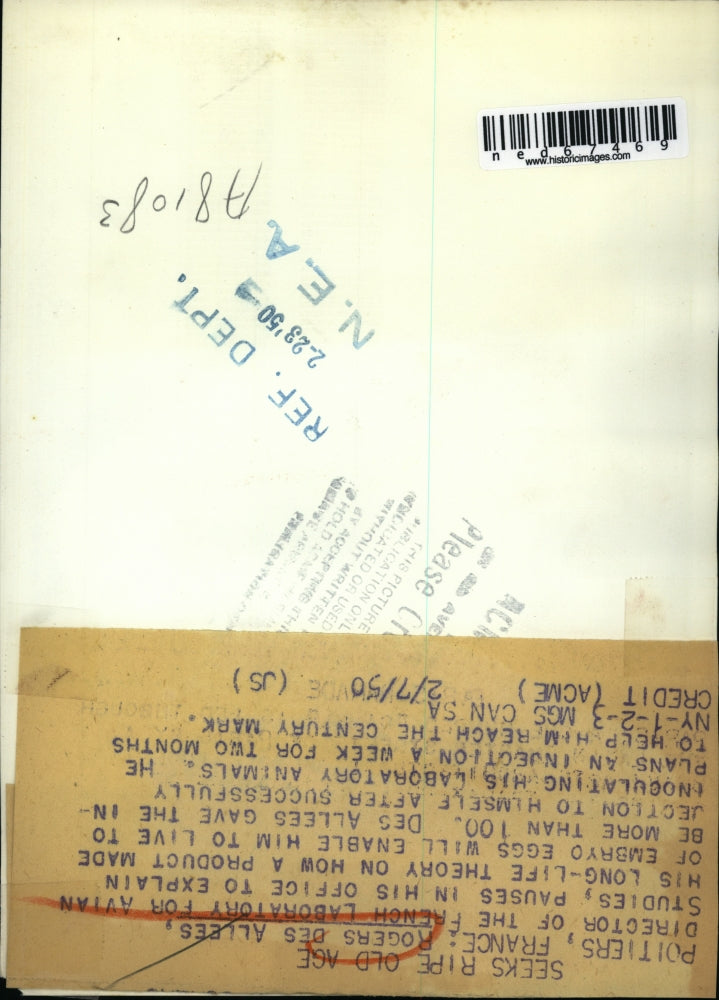 1950 Press Photo Poitiers France Rogers des Allees Lab for Avian Studies