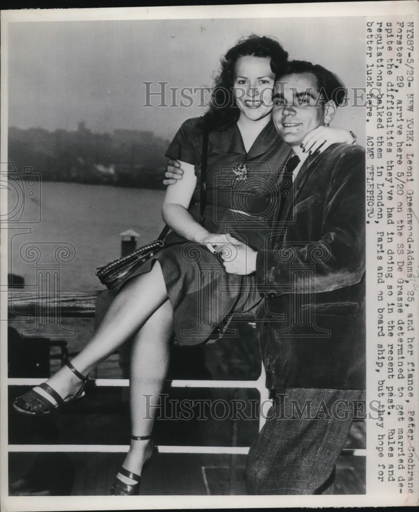 1949 Press Photo NYC Leoni Greenwoo-Adams fiance Peter Cochrane