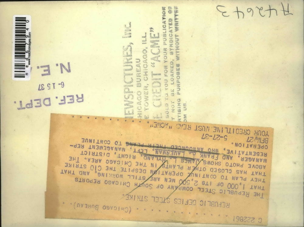 1937 Press Photo Republic Steel Company Of South, Frank Lauerman, James Hyland