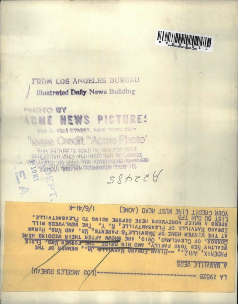 1941 Press Photo Phoenix Ariz Hiram Edward Manvill and his bride former Mrs