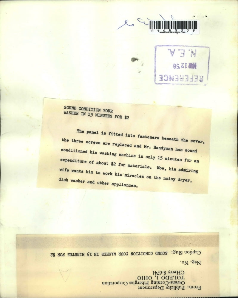 1958 Press Photo Sound conditioning washer in 15 minutes for $2.