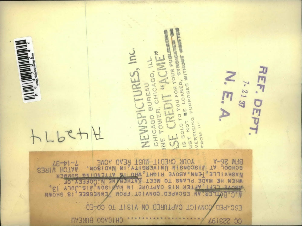 1937 Press Photo W.C. Butler escaped from Tennessee, when made plans