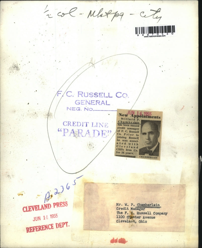 1955 Press Photo Credit Manager Mr. Chamberlain