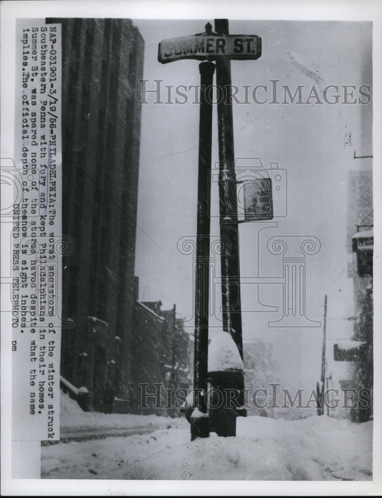 1956 Press Photo The worst snow storm of the winter struck Southeastern Penna