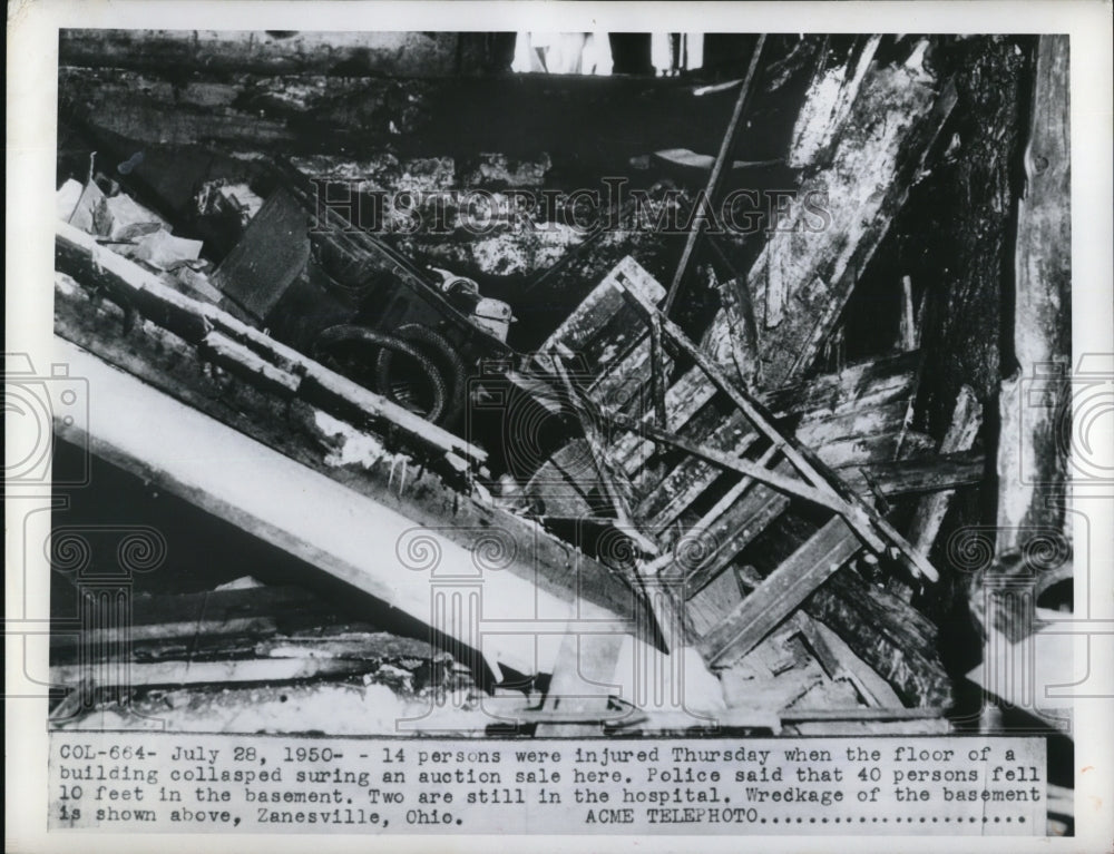 1950 Press Photo Wreckage After Floor of Auction Sale Collapsed in Zanesville- Historic Images