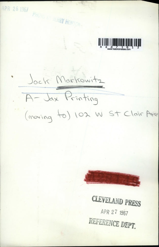1967 Press Photo Jack MArkowitz A Jax printing in Cleveland