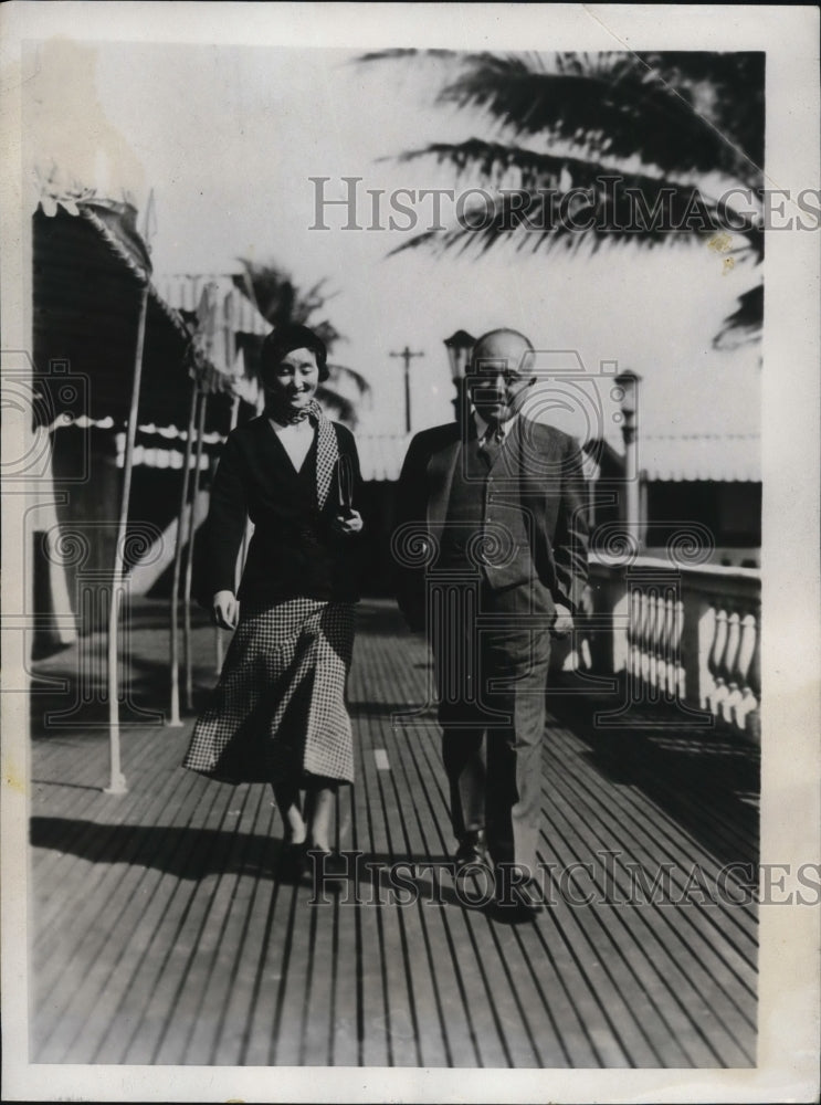 1932 Press Photo Miami Beach Fla. Japan Amb to US Katsuji Debuch & wife