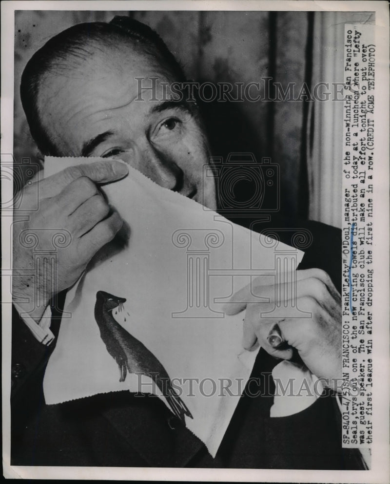 Load image into Gallery viewer, 1951 Press Photo Frank "Lefty" O'Doul manager of the San Francisco Seals

