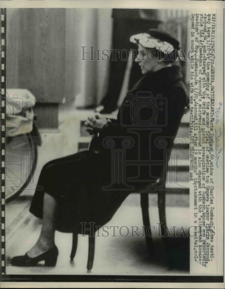Load image into Gallery viewer, 1980 Press Photo Marie Zumbach Gives testimony of the murder trial at Geneva.
