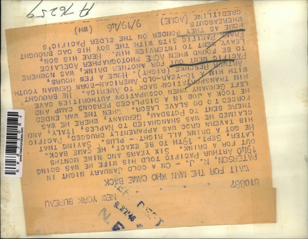 1946 Press Photo Arthur Pacific's son, Frank & Arthur Reschke