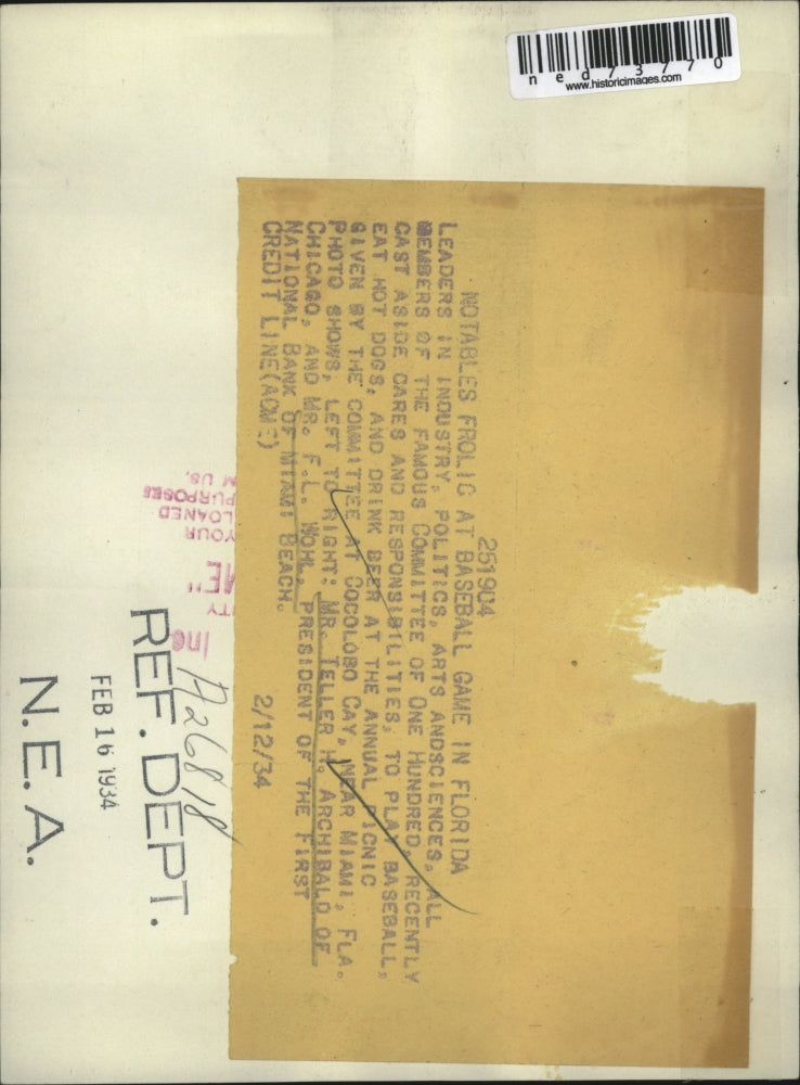 1934 Press Photo Teller Archibald & F L Wohl of First National Bank Miami Beach