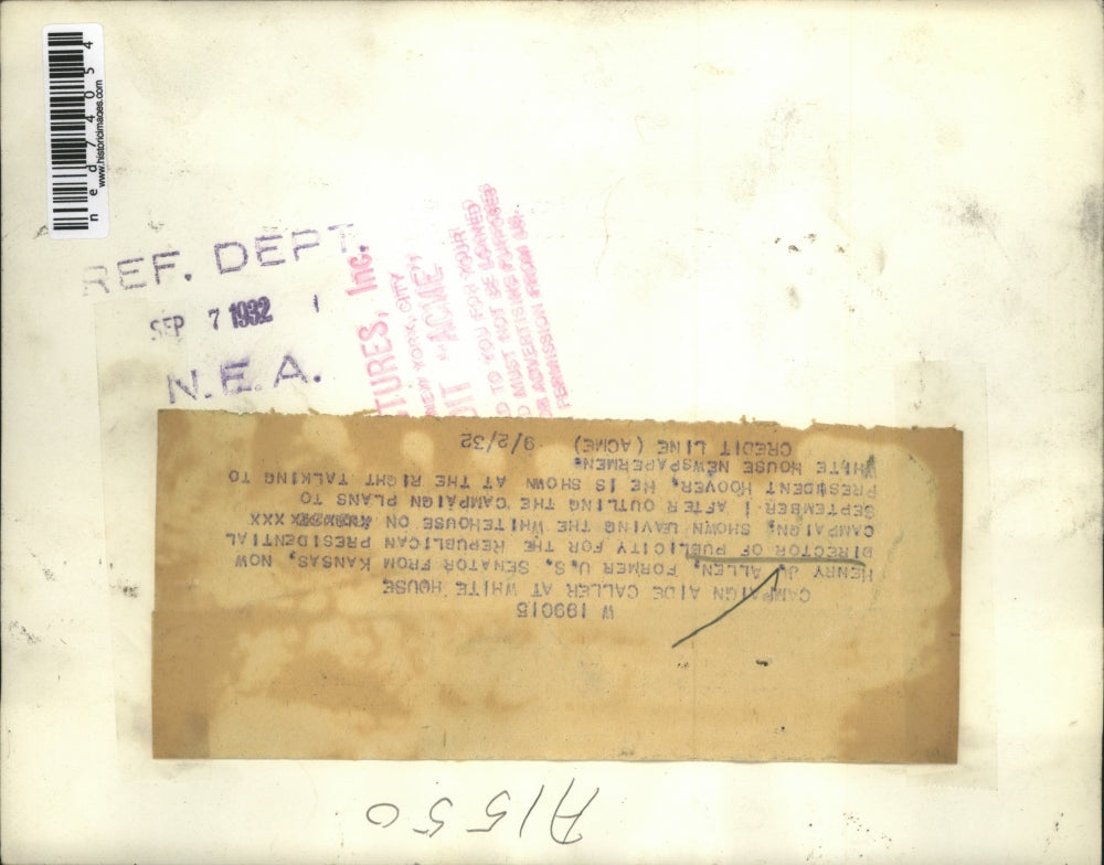 1932 Press Photo Former US Senator from Kansas Henry Allen leaving White House