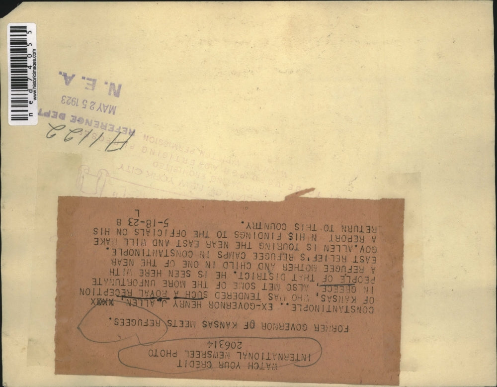 1923 Press Photo Ex Governor Henry Allen Of Kansas In Greece talking to Refugees