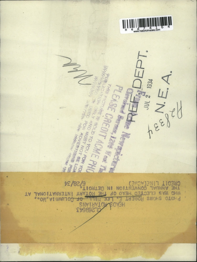 1934 Press Photo Robert E Lee Hill elected head of Rotart International