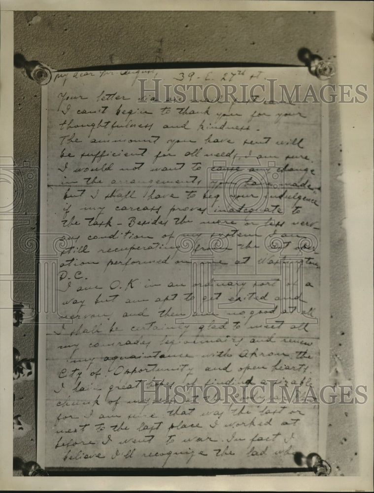 1927 Press Photo Jerry Tarbot's handwriting