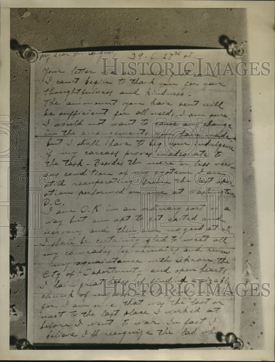 1927 Press Photo Jerry Tarbot's handwriting