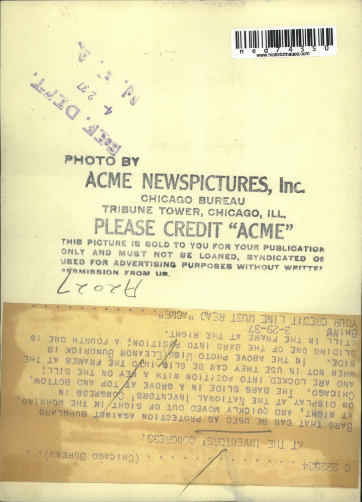 1937 Press Photo Bars used as protection and moved in the morning Natl Inventors