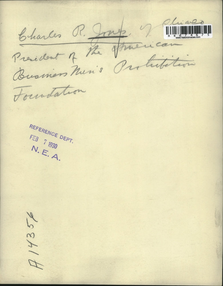 1930 Press Photo Charles R Jones, Pres of the American Businessmen's Prohibition