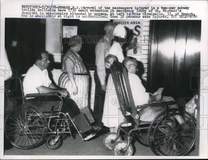 Load image into Gallery viewer, 1958 Press Photo Passengers injured in car subway Trolley collision in N.J.
