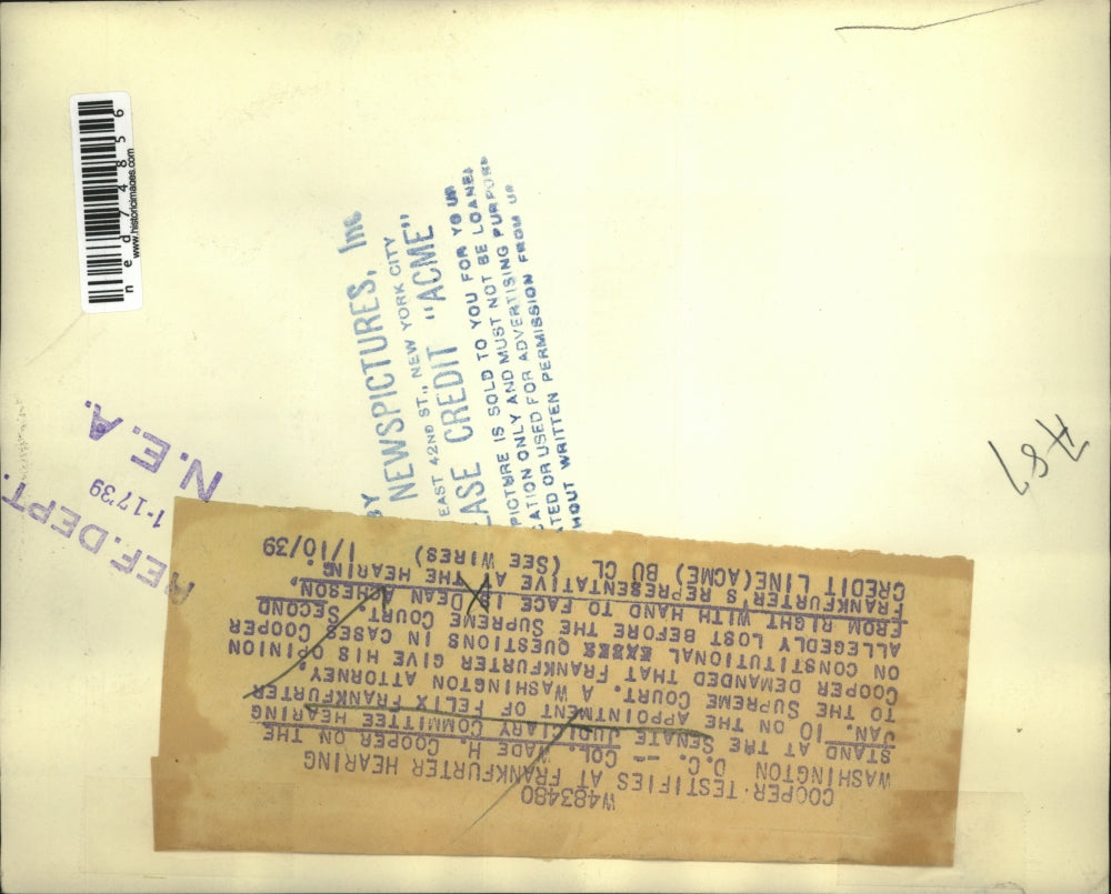 1939 Press Photo Colonel Wade Cooper at the Senate Judiciary Committee Hearing